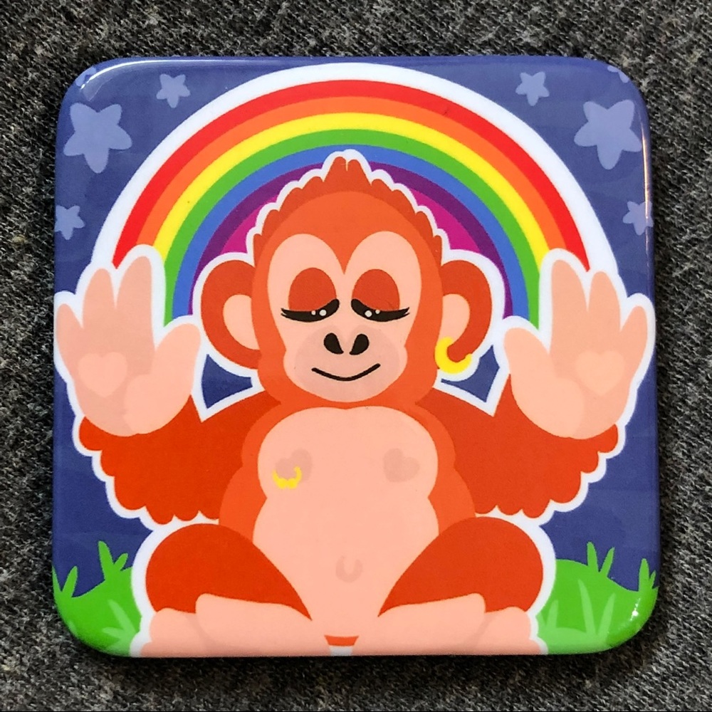 Gay Little Monkey / Rainbow Orangutan Badge Button